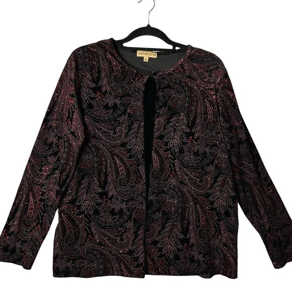 Notations Top Womens XL Black Red Sequin Long Sleeve Layered Look Floral Blouse - Picture 1 of 12